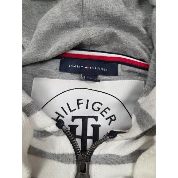 Tommy Hilfiger Zipper Jacket Hoodie Sweatshirt Grey White Striped XL - Picture 4 of 7